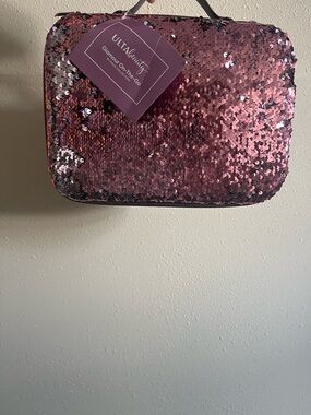 ULTA Beauty Rose Pink Sequin Travel Cosmetic Case